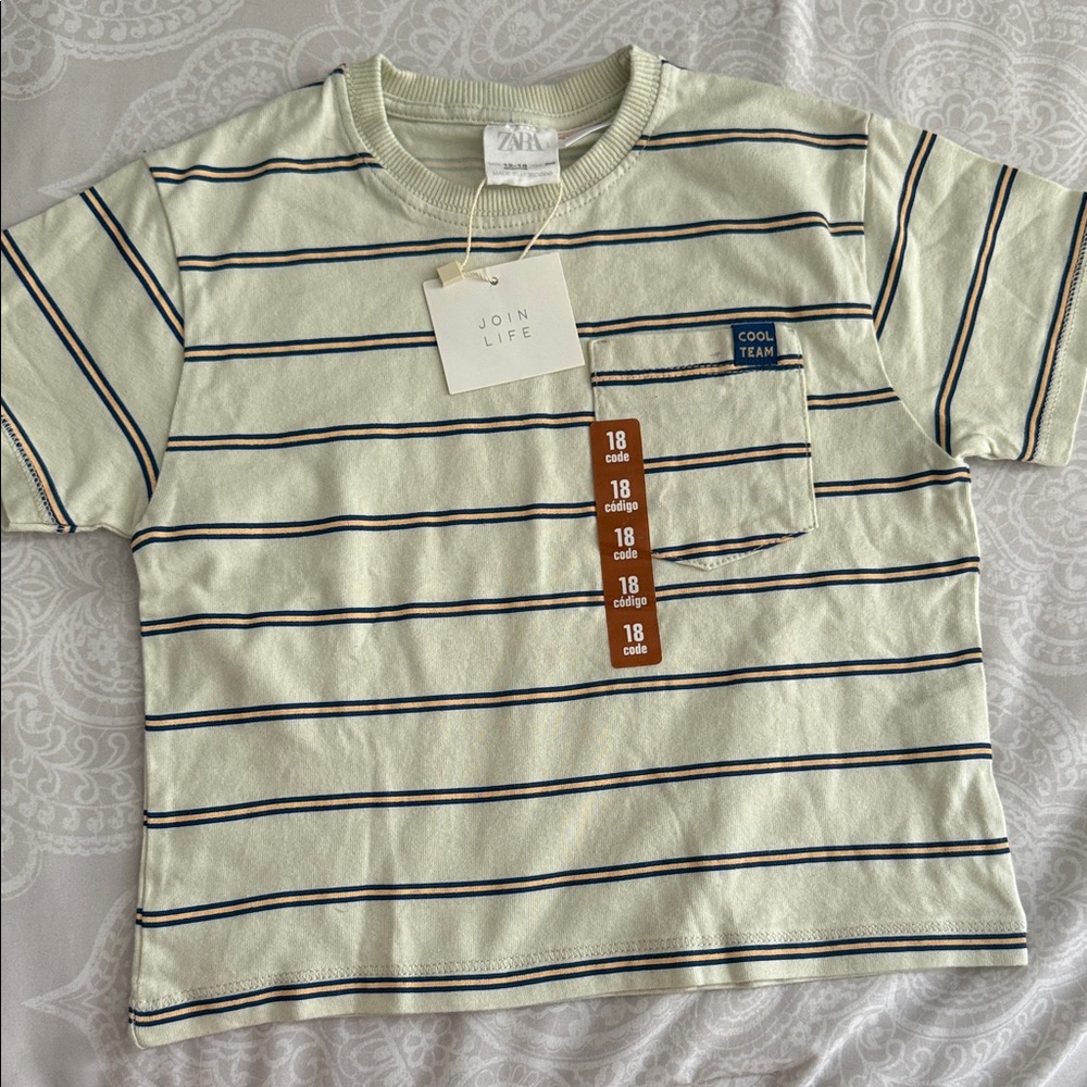 Zara Kids Cool Team Striped Tee in Cream and Black